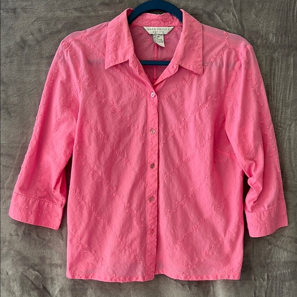 Napa Valley Tops - Pink 3/4 Sleeve Button Down Shirt